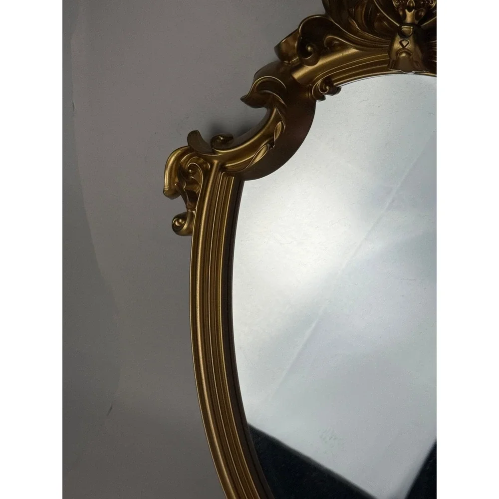 Vintage Style Ornate Gold Baroque Wall Mirror Scrollwork Shield Frame
